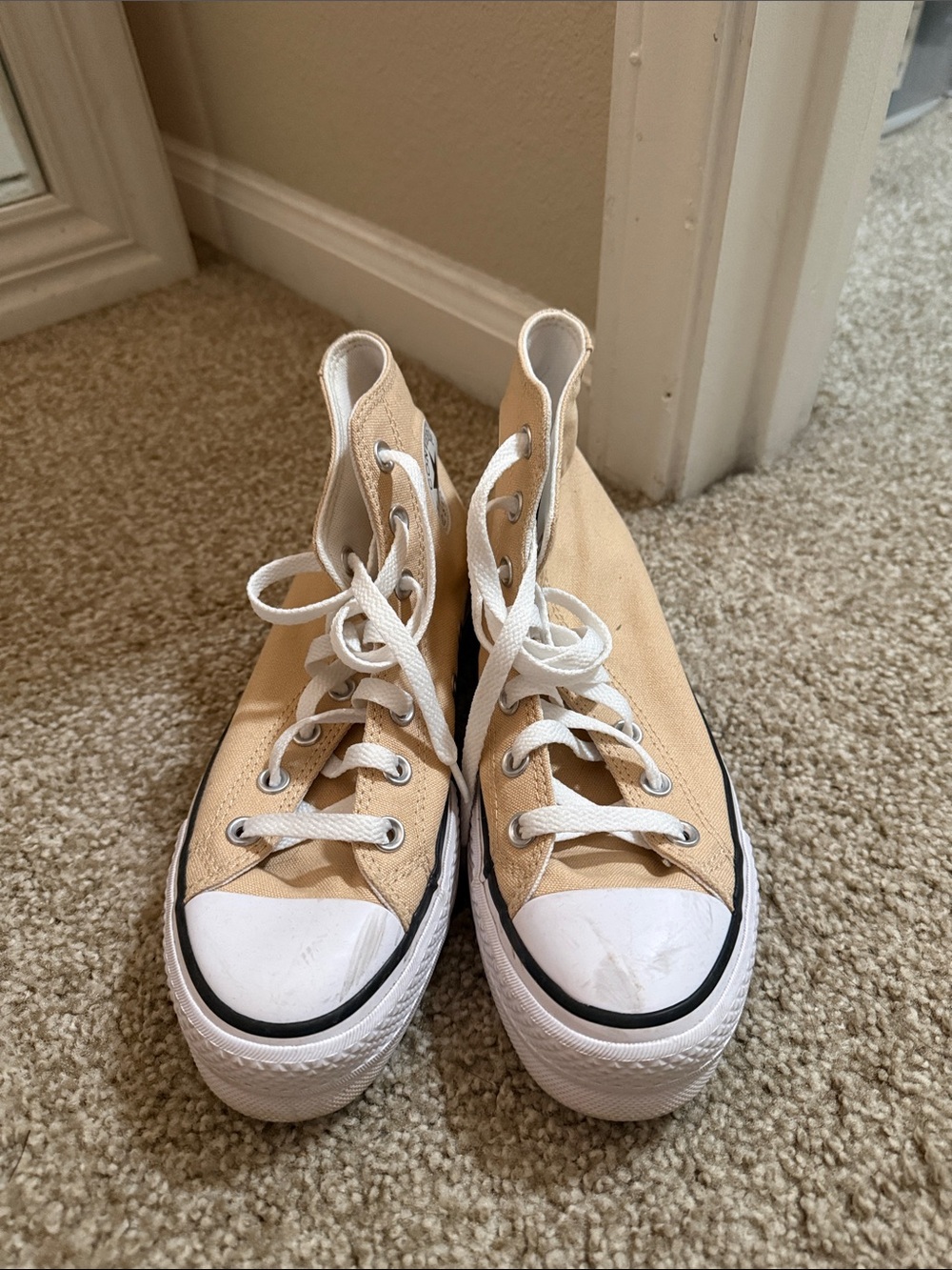 High-Top Canvas Sneakers in Beige
